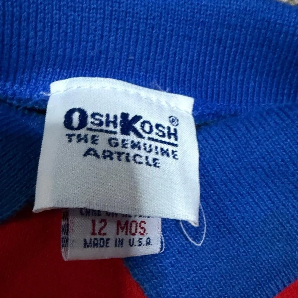 Vintage OshKosh B'Gosh Teddy Bear Beach Polo Shirt 12M USA Made 90s Colorful